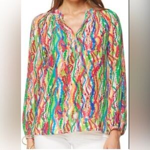 Lilly Pulitzer Multicolor Wavy Stripe Blouse - Green, Blue, Pink, Yellow, Red